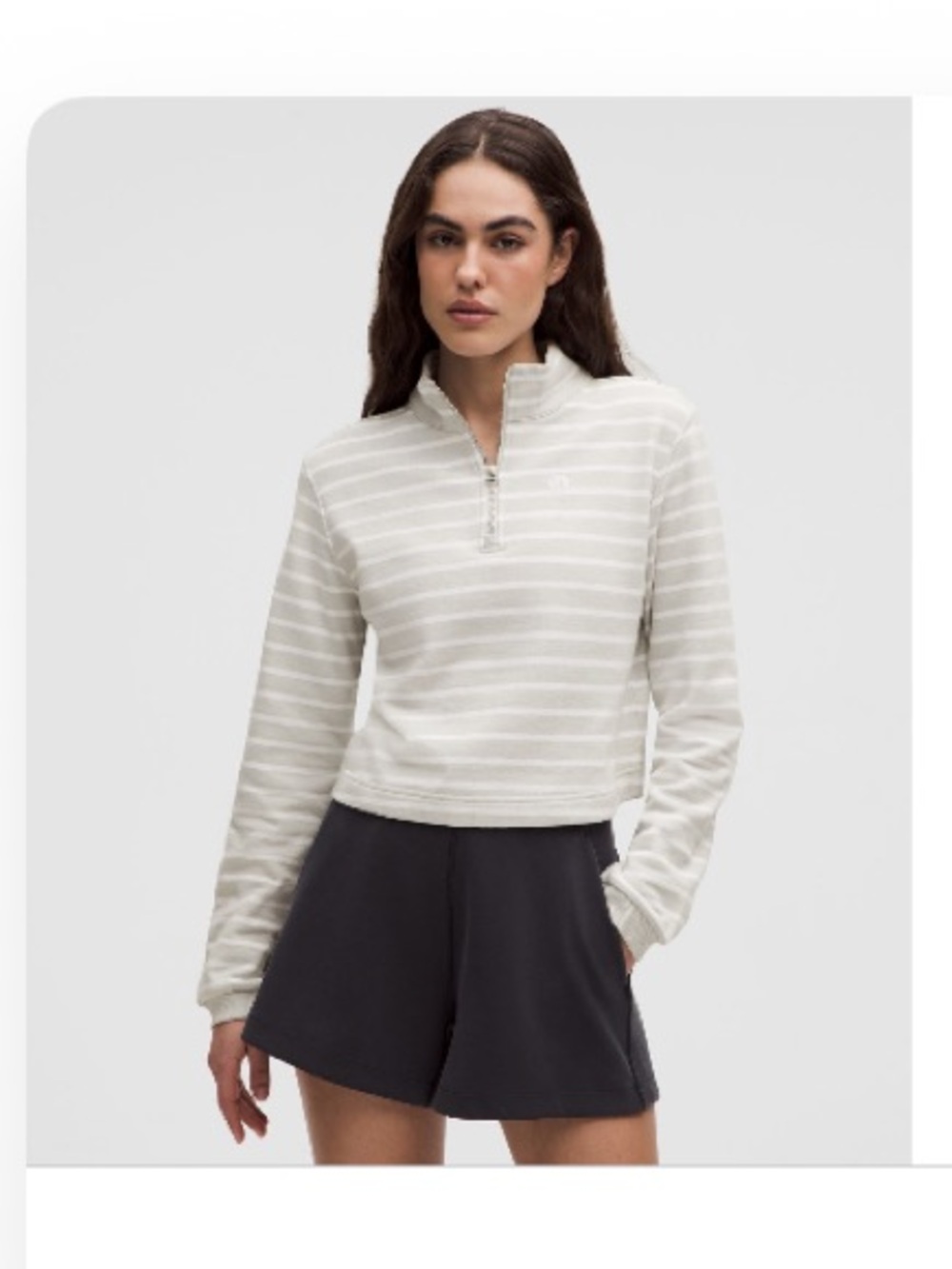 Lululemon Cropped Half-Zip Striped Pullover - Vapor White